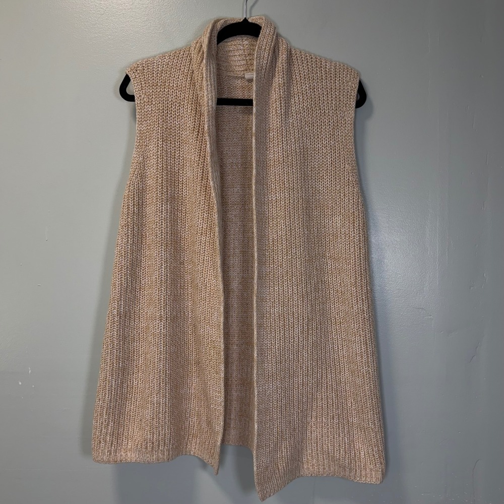 Gap Womens Tan Marled Cotton Chunky Knit Open Front Shawl Collar Vest Medium